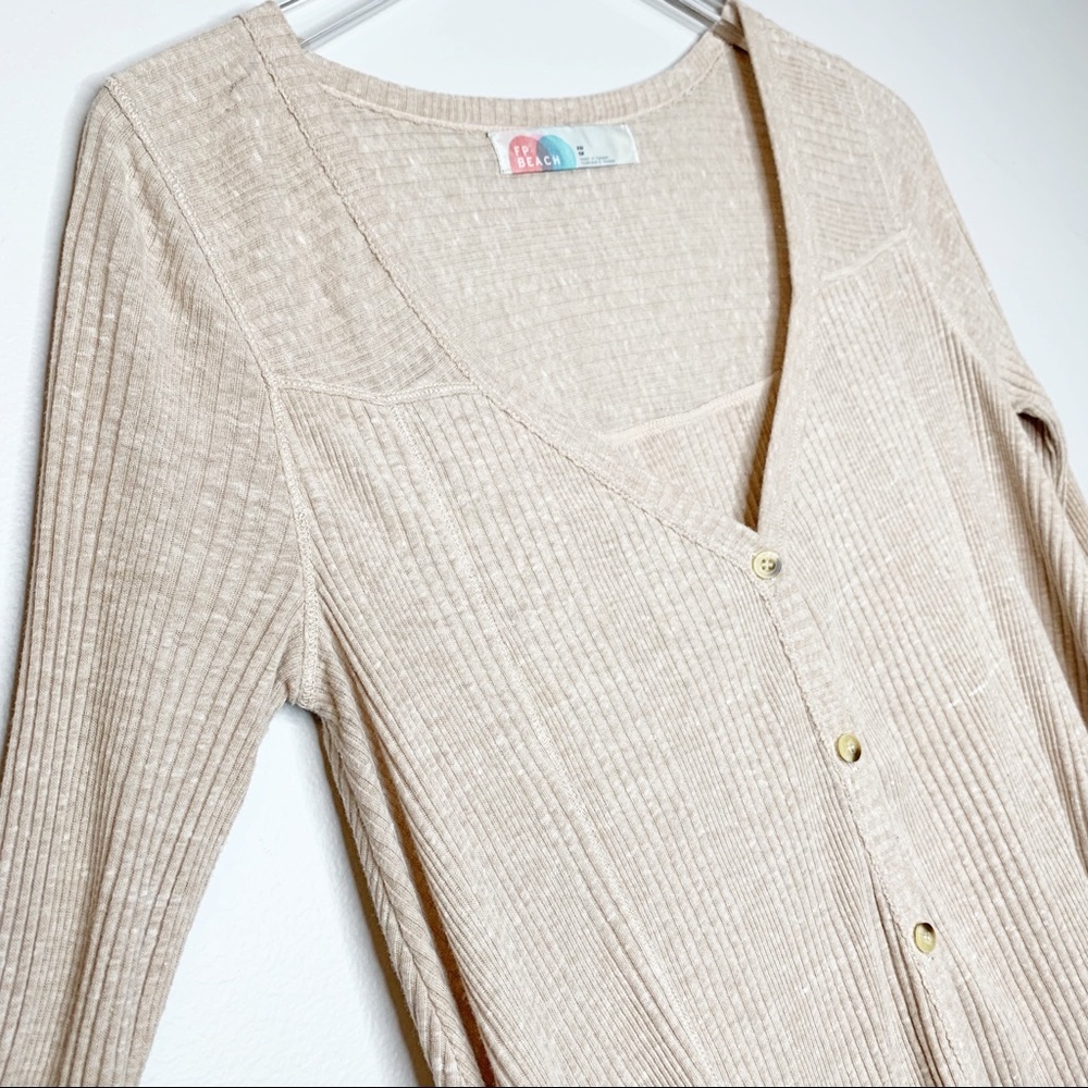 Free People Beach Tan Hi Low Ribbed Cardigan XS - Picture 2 of 7